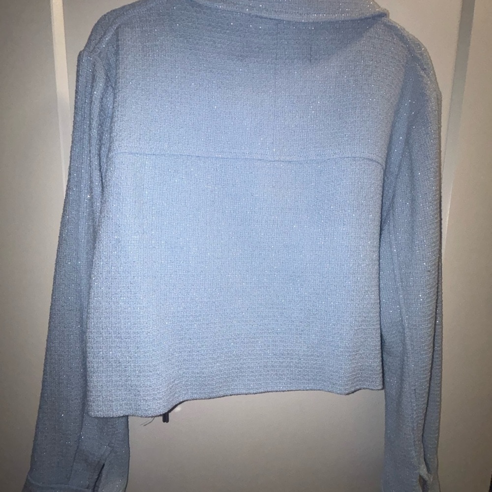Zara Brand New Blue Metallic Cropped Knit Jacket